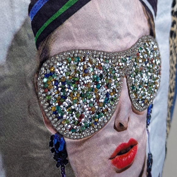 Bohemian Custom Made Jean Jacket Featuring Girl with Beaded Sunglasses Medium - Picture 3 of 10